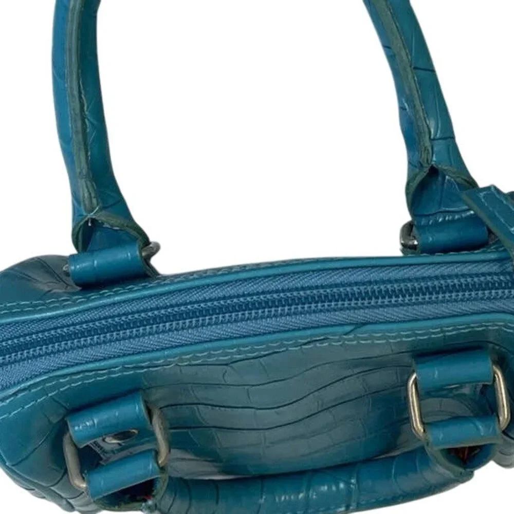Adorable Little Girls Blue 2 Handle Faux Leather Zipper Close Handbag Purse Bag